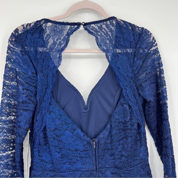 New Trixxi Lace Floral Sweetheart Neck Long Sleeve Blue Open Back Midi Dress - Picture 6 of 12